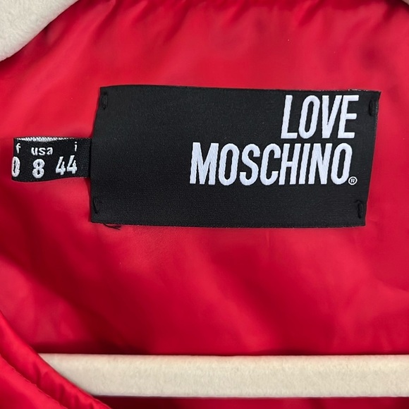 Love Moschino Red Quilted Hearts Zip Up Short Nylon Bomber Jacket Size US 8 - Picture 6 of 10
